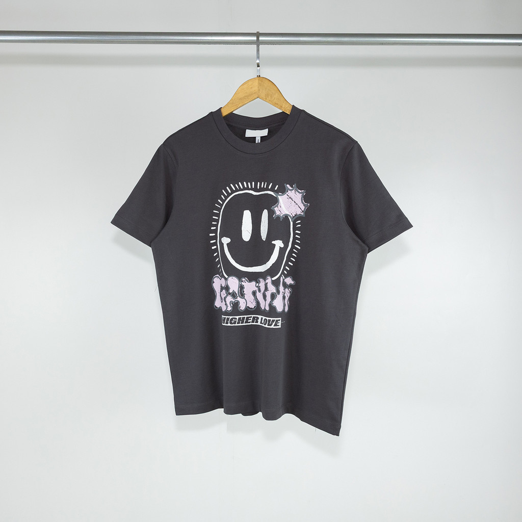 GAMIS VVC11DENE Smiley Face LOVE แขนสั้นผู้ชายผู้หญิงคู่รอบคอฤดูร้อนผ้าฝ้ายเสื้อยืด