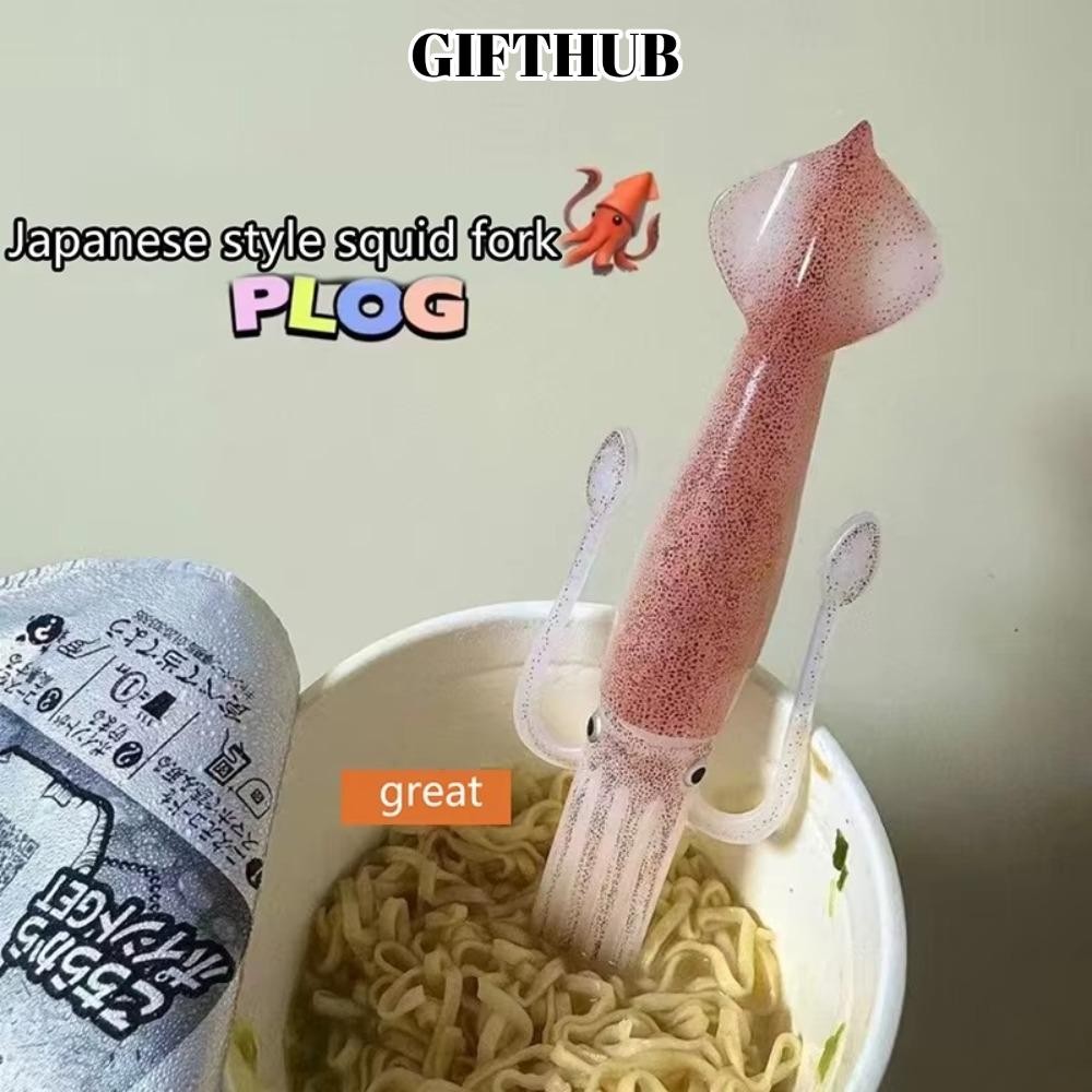 LULLABY Octopus Noodle Fork, Squid-Shaped Heat-Resistant Food Picks, Creative Portable 3-in-1 Cookin