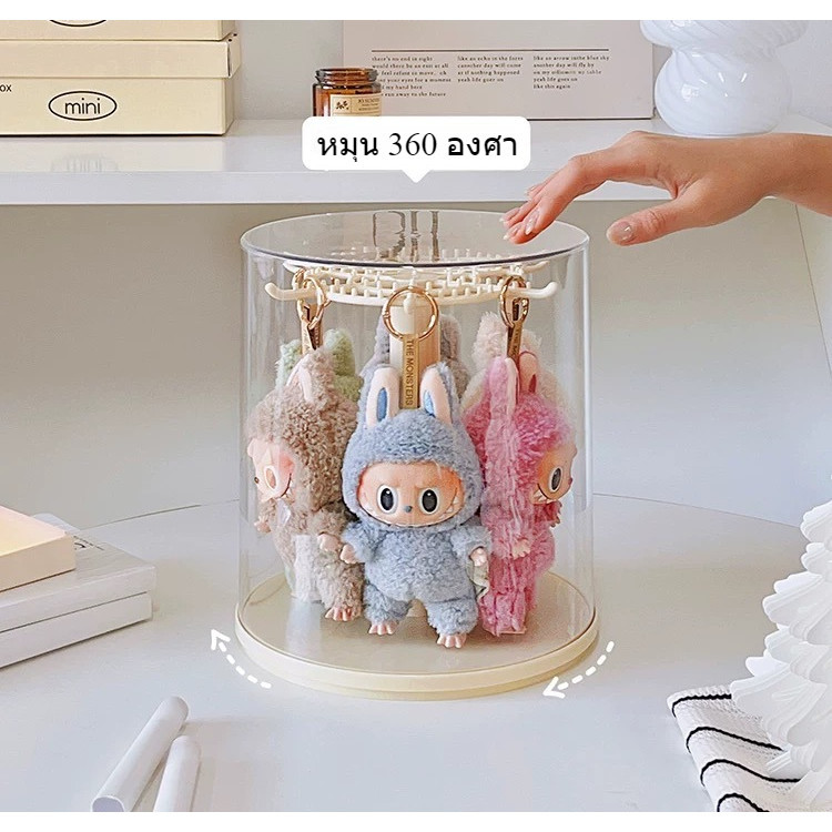 🔥🔥🔥 ชิ้นแขวน หมุน Labubu ขาตั้งจอแสดงผล, Labubu กล่องแสดง Labubu Skull Panda SP Crybaby ตุ๊กตา Plush Storage 360 °