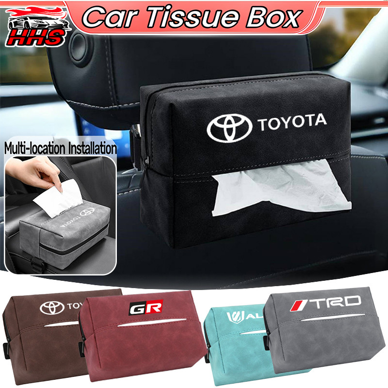 Toyota รถกล่องกระดาษทิชชูที่เท้าแขน Multi-Location ติดตั้ง Sun Visor ที่นั่งกลับแขวนออกแบบสายรัด Fix มัลติฟังก์ชั่นสําหรับ Toyota Vios Hilux Rush Innova Veloz Fortuner Alphard Camr
