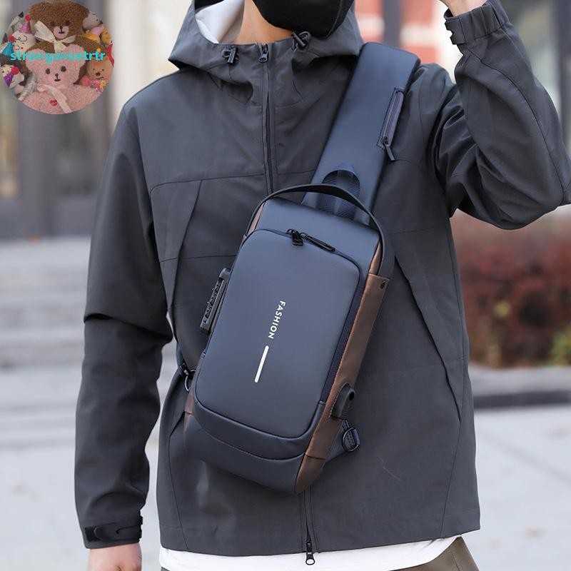Strongaroetrtr Men Crossbody Bag Leather Classic Anti-Theft Shoulder Bag Chest Bag Multifunctional For Men TH