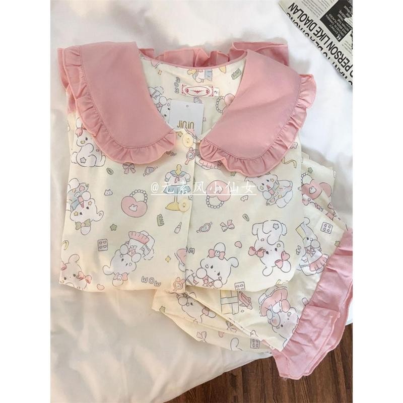 ชุดนอนกระต่าย ดีไซน์น่ารัก สำหรับผู้หญิง ฤดูใบไม้ผลิและฤดูใบไม้ร่วง มาใหม่ กางเกงขายาว สไตล์ญี่ปุ่น เหมาะสำหรับนักเรียน ชุดใส่อยู่บ้าน สามารถสวมใส่ได้นอกบ้าน สไตล์อิน