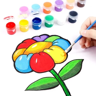 COZII ชุดสีอคิลิค 6/8/12 สี ขนาดเล็ก พร้อมพู่กันและแปรง ระบายสี ปูนปั้น ภาพวาด เพนท์แก้ว ชุดเดียวจบพร้อมสร้างผลงาน