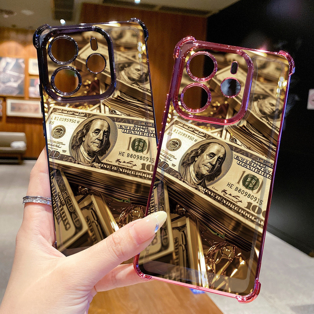 สําหรับ Xiaomi Redmi หมายเหตุ 14 13 Pro 5G 4G 12 13C 14C Golden Dollar Clear Plating Case Anti Drop 