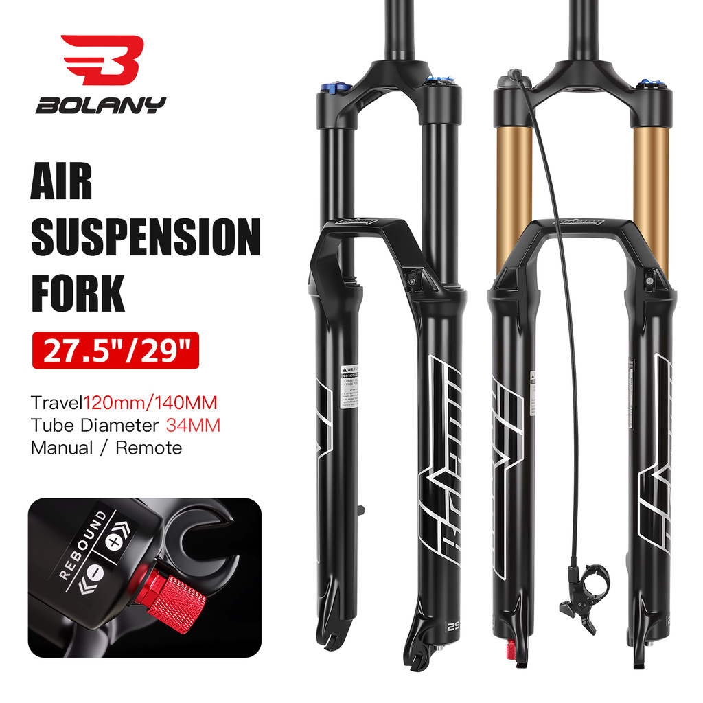 BOLANY ตะเกียบหน้าจักรยานเสือภูเขา ระบบ Air Oil Damping พร้อมคู่มือและรีโมท ขนาด 120 มม. และ 140 มม. เข้ากันได้กับล้อ 26", 27.5", และ 29"