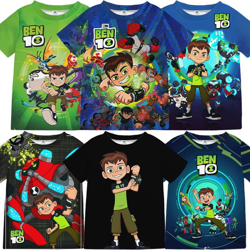 Ben10 การ์ตูนพิมพ์แฟชั่น เสื้อยืดเด็กผู้ชาย แขนสั้น ใส่ได้ทุกวันและในวันร้อน