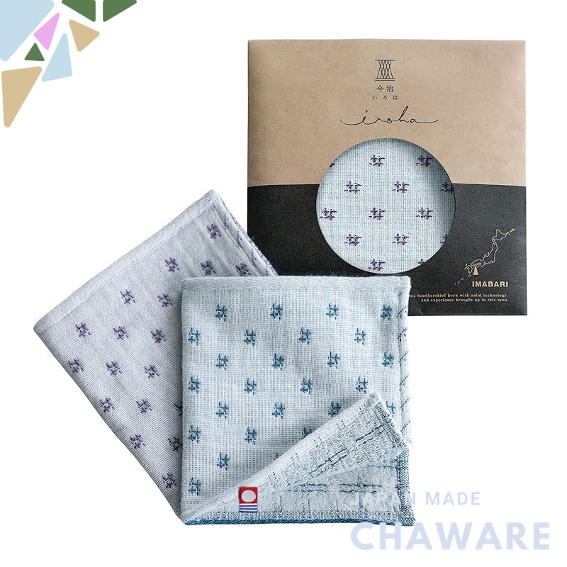 "Top Factory Imabari Iroha Half Handkerchief - Japanese Pattern Imabari Towel (100% Cotton Gauze) - 