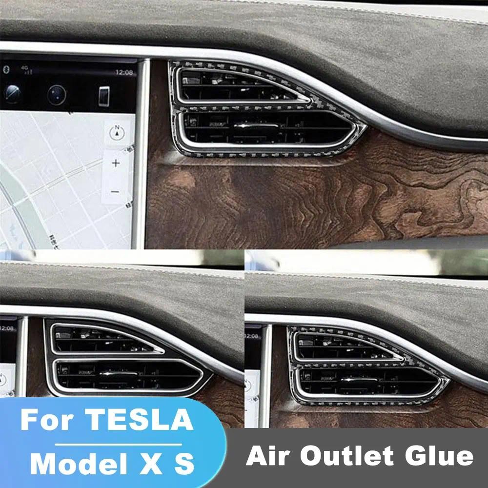 Air conditioner outlet สติกเกอร์ Trim สําหรับ Tesla รุ่น S/X 14-20 คาร์บอนไฟเบอร์คอนโซล Dashboard 4P