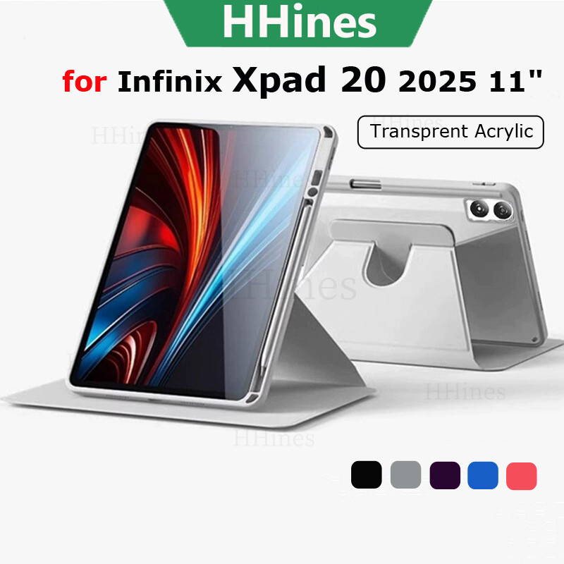 เคสสําหรับ Infinix Xpad 20 2025 11 "4G/WiFi แท็บเล็ตพร้อมช่องดินสอสําหรับ Infinix XPAD 20 11 นิ้ว 2025 อะคริลิคโปร่งใส 360° เคสป้องกันขาตั้งแบบหมุนได้