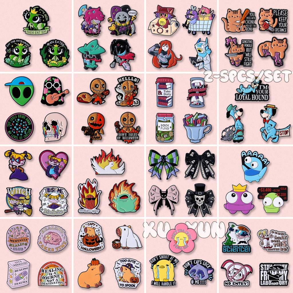 2-5 ชิ้น/เซ็ตสัตว์น่ารักเคลือบ Pin การ์ตูนอะนิเมะตัวอักษรป้ายโลหะ Kawaii Cat Capybara เข็มกลัดเสื้อผ้าอุปกรณ์เสริมเครื่องประดับของขวัญSET-27