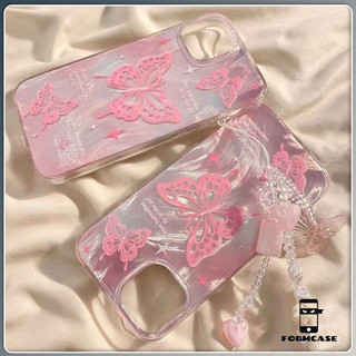 เส้นด้ายขนนกสีเงิน สวยมาก ส่งจากไทย ผีเสื้อสีชมพู for iPhone 16 15 14 plus เคสไอโฟน 13 12 11 PRO MAX X XS MAX XR 7/8PLUS