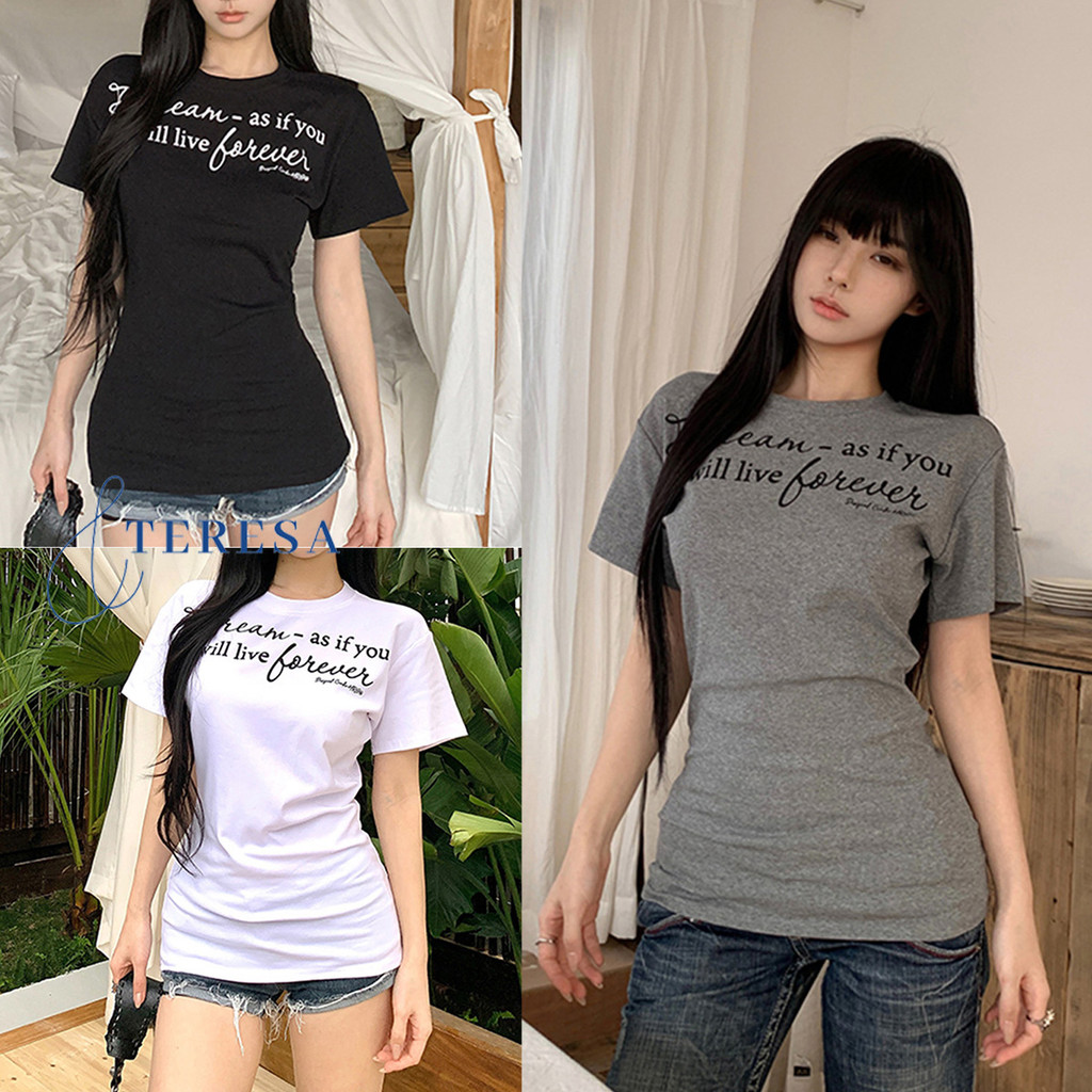 เสื้อยืดเอวคอด ลายปริ้นท์แบบใหม่