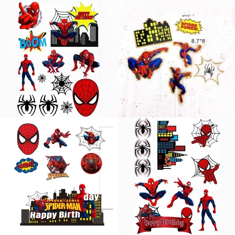 Spider Man Spider themed กระดาษตกแต่งเค้กขนมเด็กตกแต่งโต๊ะปลั๊กอิน