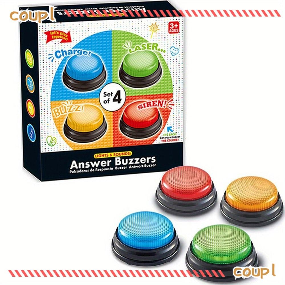COUPL 4 ชิ้นเกม Buzzers, 4 สี Trivia เกมคําตอบ Buzzers, มีไฟและเสียง Family Feud Jeopardy Buzzer สํา