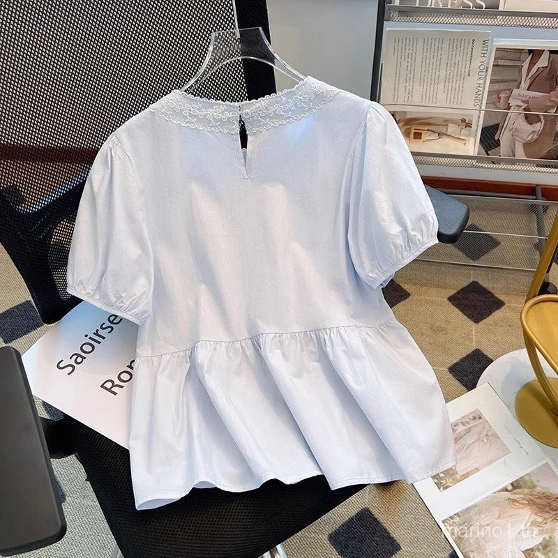 เสื้อแขนสั้นลายดอกไม้ผ้าลูกไม้ประดับโบว์ thumbnail 4