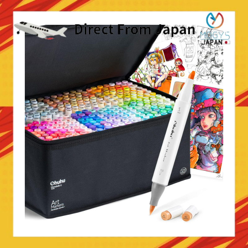 Ohuhu มาร์กเกอร์ปากกาแบบแปรง 320 สี ใช้โดยมืออาชีพ สำหรับวาดภาพ มาร์กเกอร์วาดภาพ รวมทั้งปากกาเบลนเดอ
