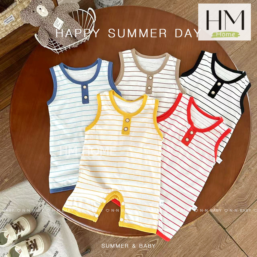 ชุดบอร์ดี้สูท เสื้อผ้าเด็กแรกเกิด รอมเปอร์เด็ก 0-12เดือน บอร์ดี้สูทแขนกุด ลายแถบ