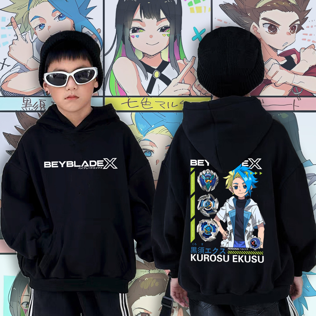 120 ซม. - 150 ซม.  Beyblade X Kurosu Ekusu Jaxon Cross เด็ก Hoodie สำหรับเด็กชายและเด็กหญิง Hoodie ส