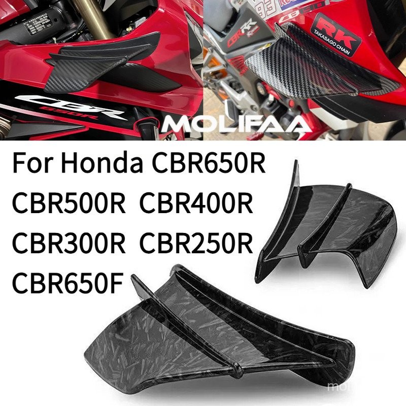 สําหรับ Honda CBR650R CBR500R CBR400R CBR300R CBR250R CBR650F Winglet สปอยเลอร์ด้านข้างชุดลมรถจักรยานยนต์พลาสติก Carbon Flow Deflector ฝาครอบอุปกรณ์เสริมคู่
