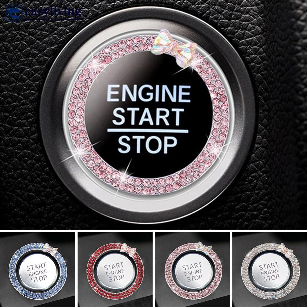 แหวนปุ่ม Lgnition สําหรับสตาร์ทรถยนต์ มีห่วง ดีไซน์ Rhinestone ตกแต่ง F5U2