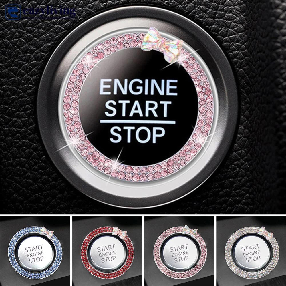 แหวนปุ่ม Lgnition สําหรับสตาร์ทรถยนต์ มีห่วง ดีไซน์ Rhinestone ตกแต่ง F5U2