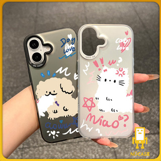 🔥NüCase🔥ส่งจากไทย สีดำหรูหราซิลิโคนแข็งกรณีโทรศัพท์ หมาเป๊อดเดิ้ลกับDog love for IPhone 13 15 7Plus 14 12 11 Pro MAX