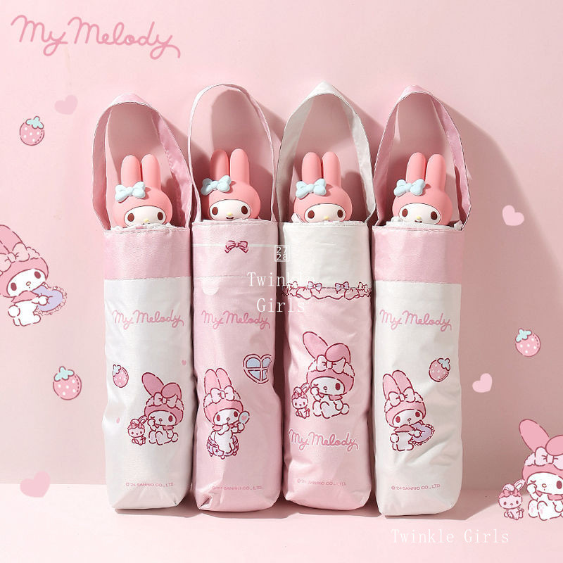 ของแท้ Kuromi My Melody 3D ตุ๊กตาพร้อมร่มพกพา ขนาดกระทัดรัด ป้องกันแสงแดด UV