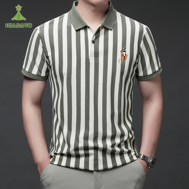 เสื้อโปโลผู้ชาย ปักลายคุณภาพสูง ทรงหลวมแขนสั้น