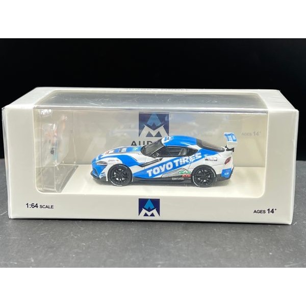 AM 1/64 Toyota Supra A90v Oriental Tires D1GP Drift Racing Car.Blue White Car + Figure