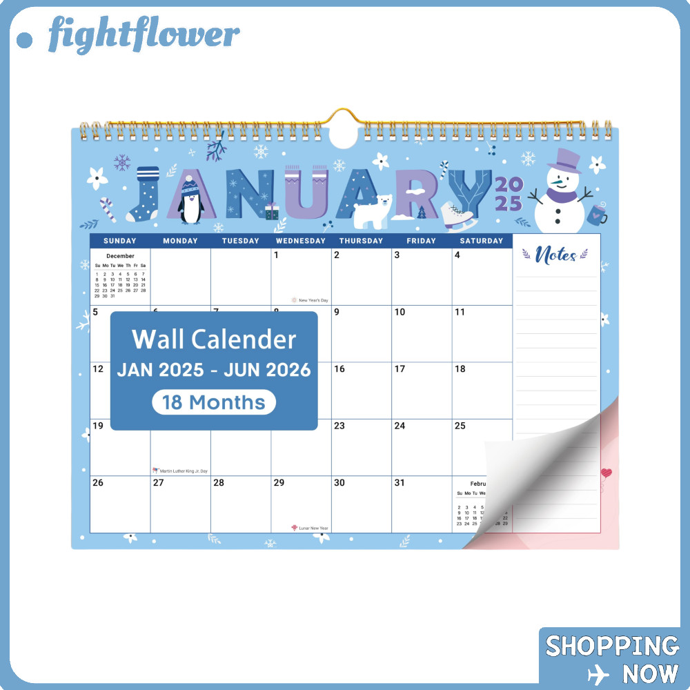 FIGHT Wall Calendar, 18 รายเดือนขนาดใหญ่แขวนปฏิทิน,ตามฤดูกาล 2025 ถึงมิถุนายน 2026 Cute Wall Planner