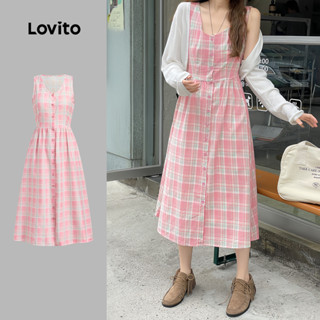 (New) Lovito ชุดเดรสสำหรับผู้หญิงแบบสบาย ๆ มีสายคล้องหลัง โค…