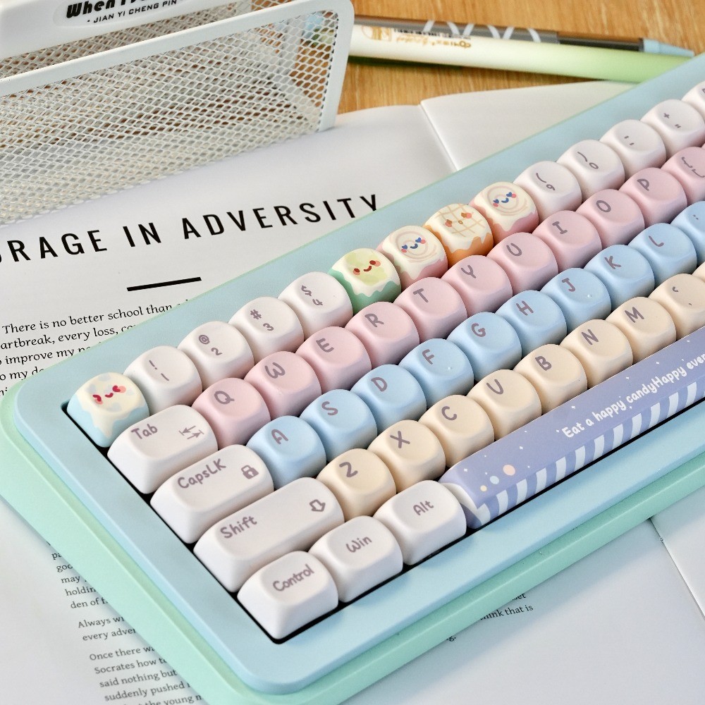 Candy Keycaps ภาษาอังกฤษไทย MOA โปรไฟล์น่ารักสี DYE-SUB PBT วัสดุ 120 ปุ่มสําหรับ MX 60/66/75/84/87/