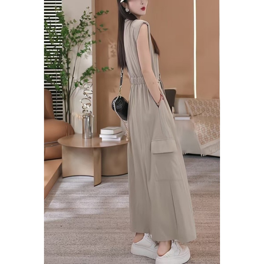 High-End อารมณ์ Overalls ชุดผู้หญิงฤดูร้อน Plus ขนาดไขมัน mm แคบเอว Slimmer ดู Drawstring เสื้อแขนกุ