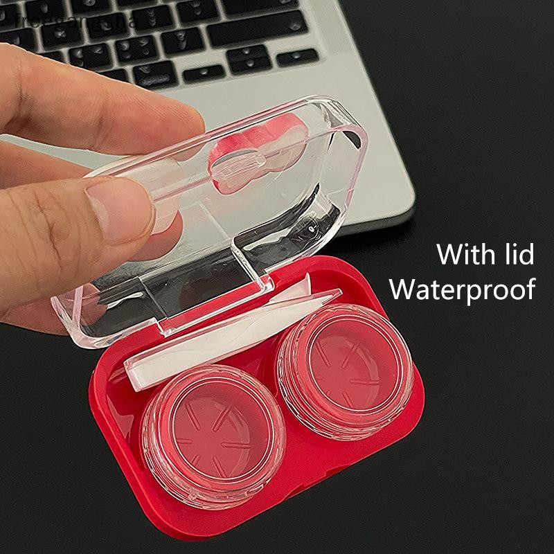 [FREG] สีแดง Sanrio Hello Kitty กล่องคอนแทคเลนส์โบว์กล่องคอนแทคเลนส์แบบพกพาหญิงของขวัญท่องเที่ยวภาชน