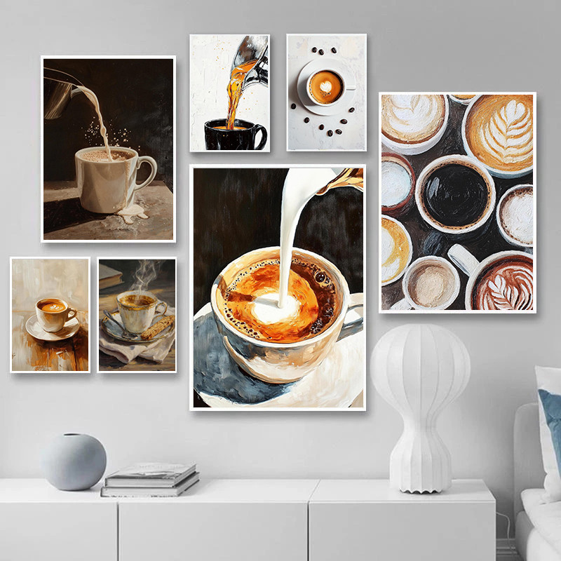 Vintage Espresso อาหารเครื่องดื่มโปสเตอร์ผ้าใบภาพวาดร้านกาแฟตกแต่งผนังห้องครัว