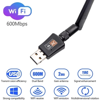 อะแดปเตอร์เครือข่าย USB WiFi ไร้สาย Dual Band 2.4/5Ghz ความเร็ว 600 Mbps พร้อมเสาอากาศ 802.11 สำหรับ Windows 10/8/7/XP