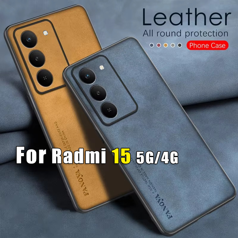 ปลอกสําหรับRedmi 15 Redmi15 สีแดงMi 5G 4Gหนังหนังแกะเคสโทรศัพท์เลนส์ป้องกันแฟชั่นปลอกกันกระแทกนุ่มกลับกรณีปก
