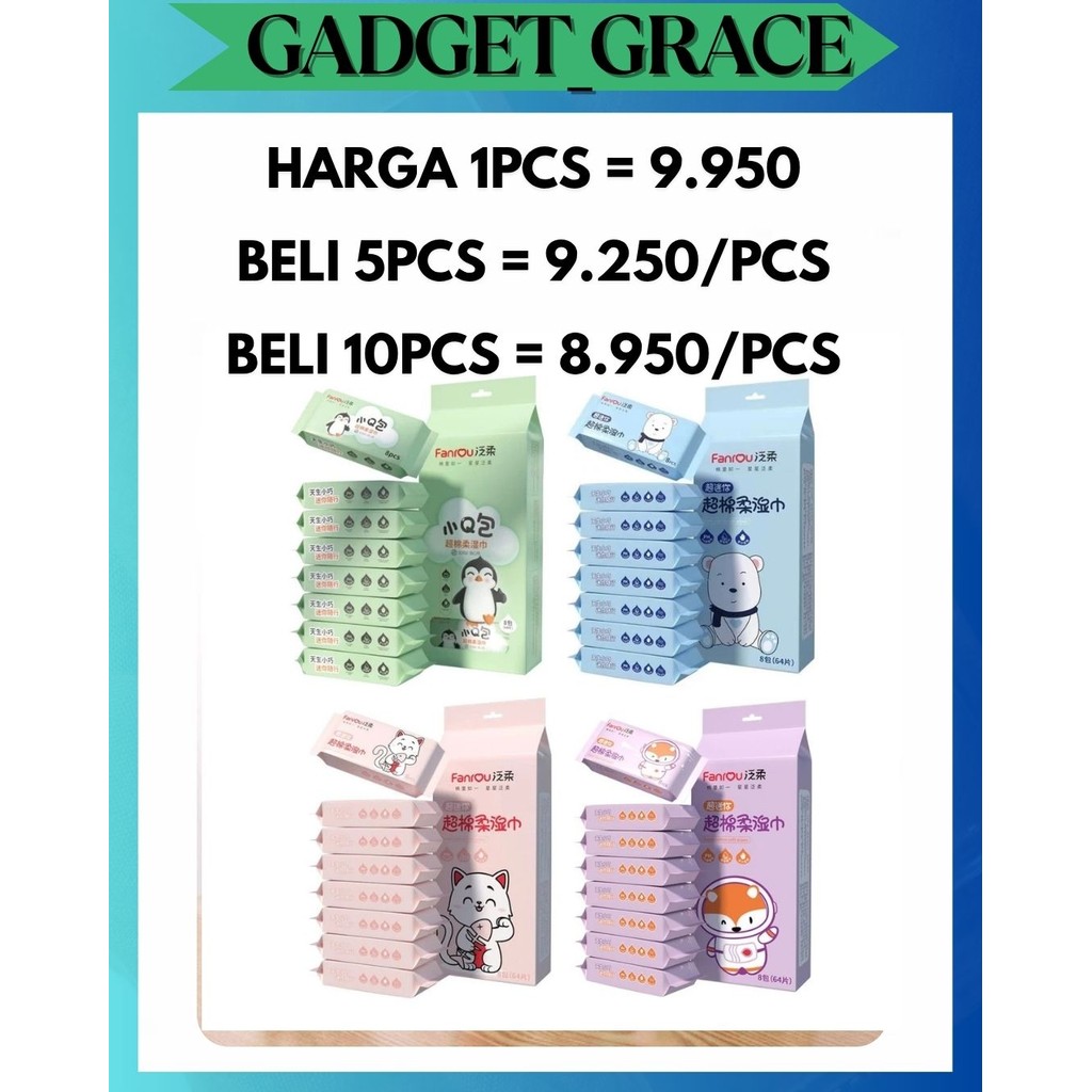 GG [1 SET 8 แพ็ค] 8in1 MINI WIPES WET TISSUE UNIQUE PACKAGING CUTE TISSUE WET WIPES