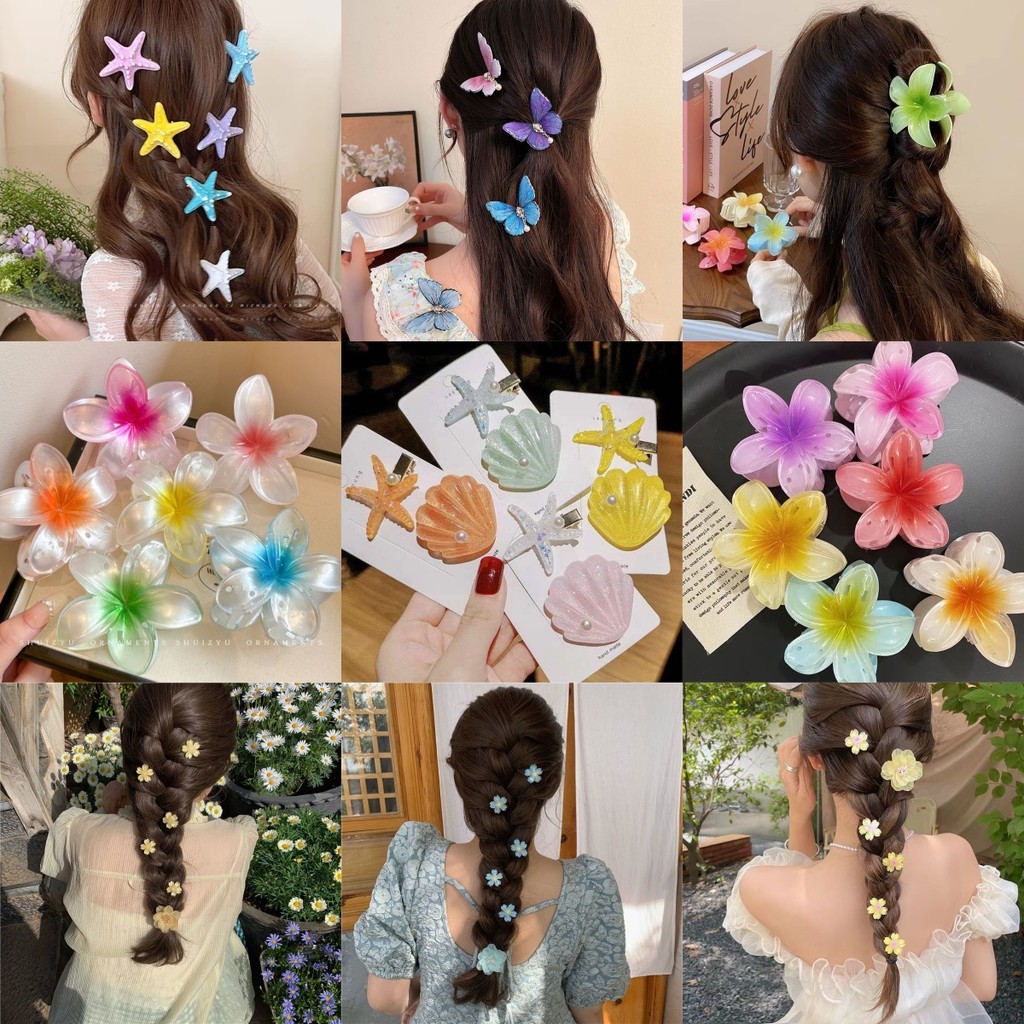 Fashion กิ๊บติดผม สีแคนดี้ สีต่างๆ ลายดอกไม้ สําหรับเด็กผู้หญิง ฮาวาย พร้อม สไตล์เกาหลี ส่งไวจากไทย COD