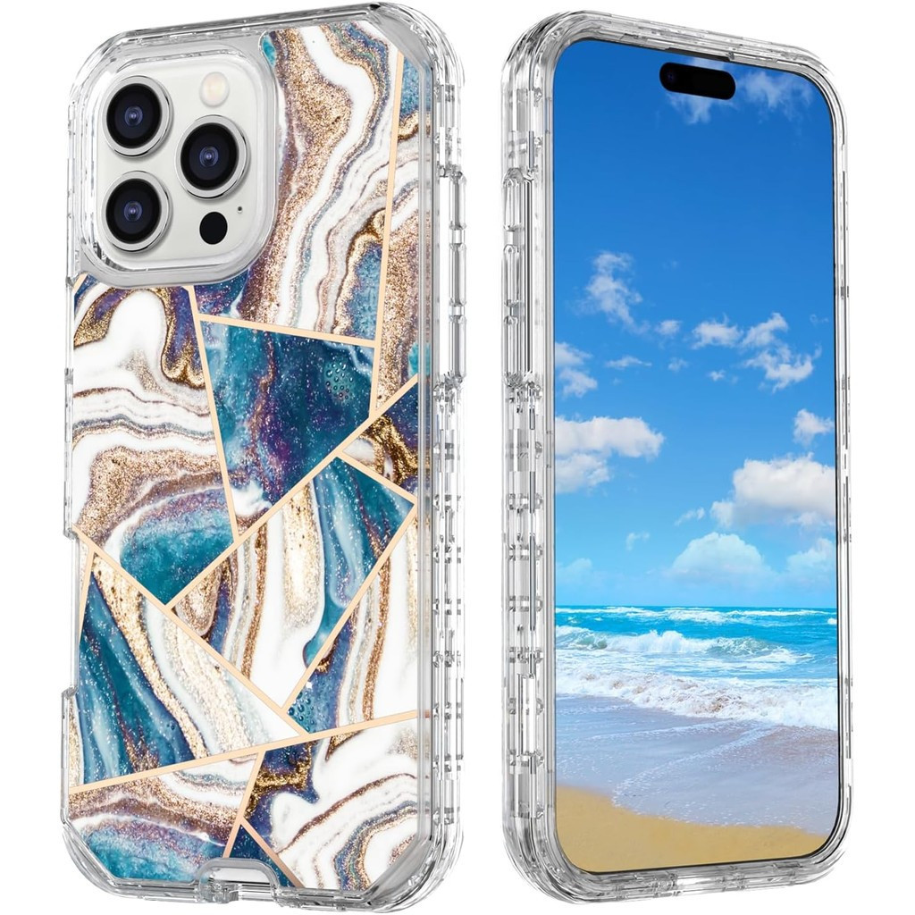CZM Marble เหมาะสําหรับเคส iPhone 11/12/13/14/15/16 Pro Max ทนทาน 3-in-1 เคส iPhone 14/15/16 Plus เค