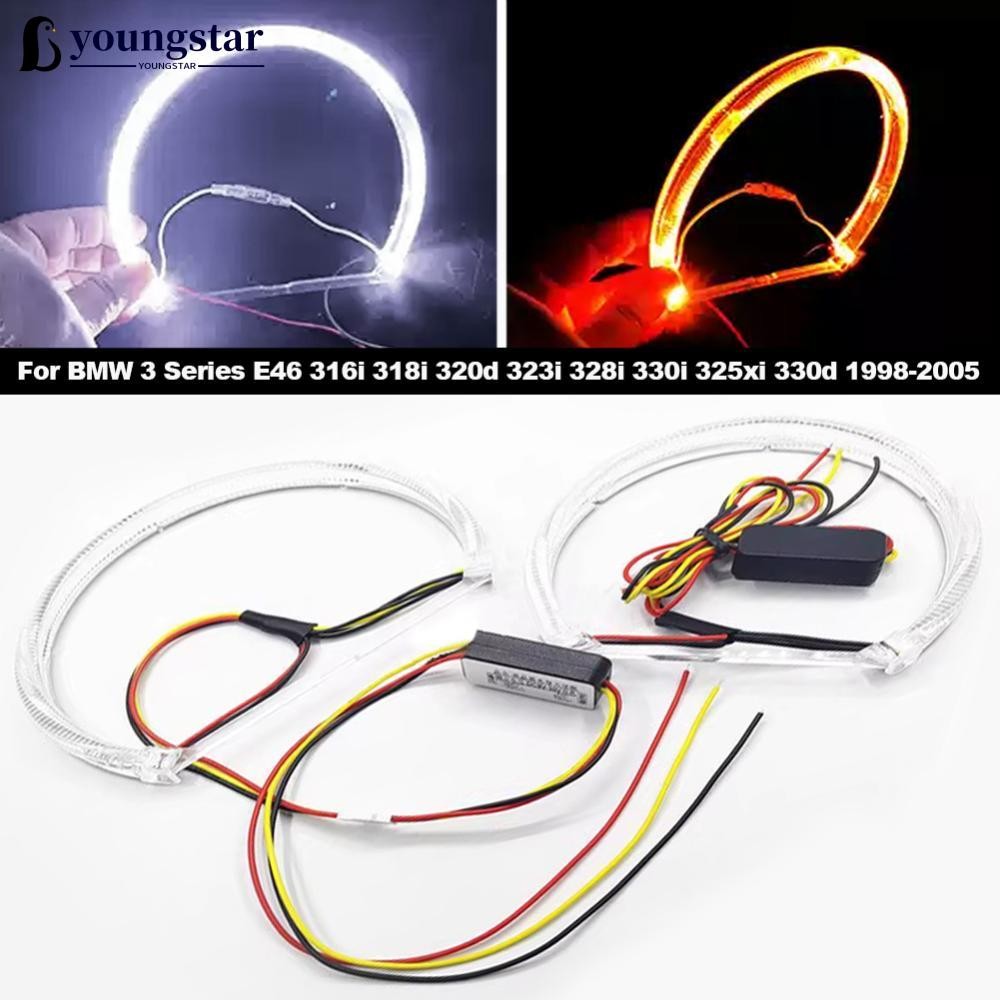YOUNGSTAR 2 ชิ้นรถ LED Angel Eyes แหวนกลางวัน 131 มม.146 มม.สีขาวสีเหลืองสําหรับ BMW 3 Series E46 31
