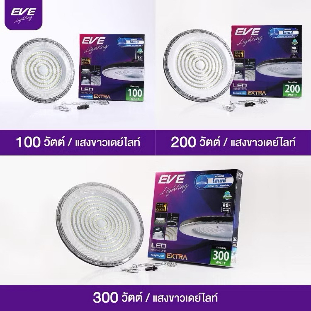 EVE โคมไฮเบย์ LED High Bay UFO Extra ขนาด 100w, 200w และ 300w แสงขาว