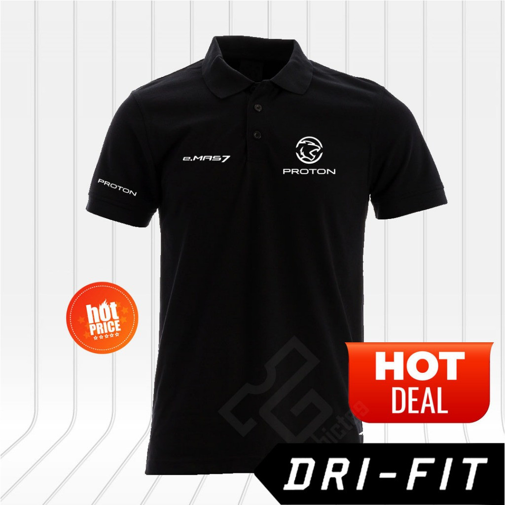 Dri Fit ใหม่ Proton e.MAS 7 โลโก้เสื้อโปโล Tee 100% ไมโครไฟเบอร์ 160GSM Unisex รถยนต์ไฟฟ้า Quick Dry Cool Fit S