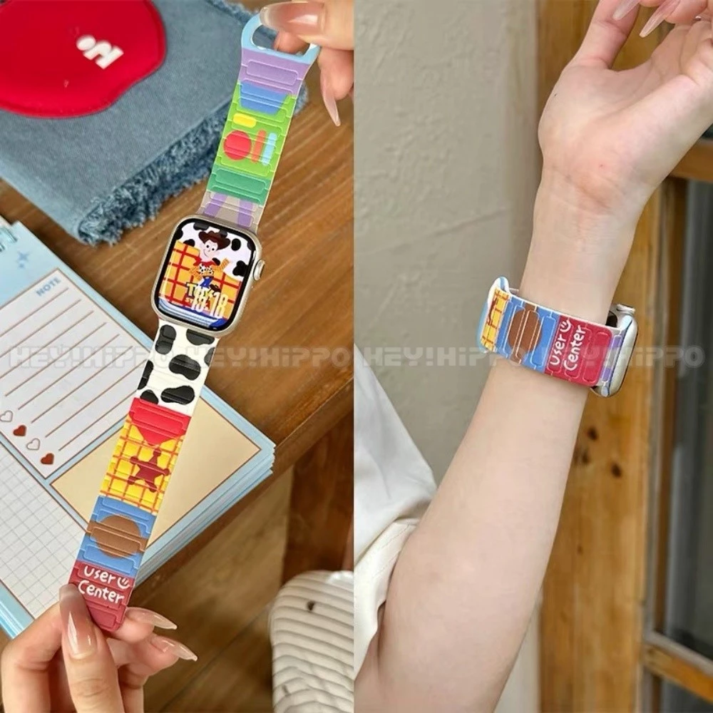 สายซิลิโคนลายน่ารักเหมาะสําหรับ iWatch 49/46/45/44/42/41/40/38mm สายแม่เหล็กเหมาะสําหรับสมาร์ทวอทช์ 10/9/8/7/6/5/SE/4/3/2/1