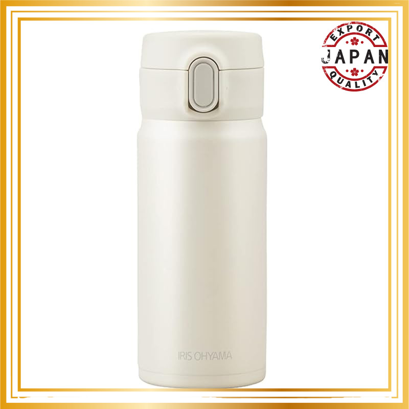 Iris Ohyama Vacuum Insulated Water Bottle 350ml One-Touch Design Keeps Drinks Cold for 6 Hours, Heat