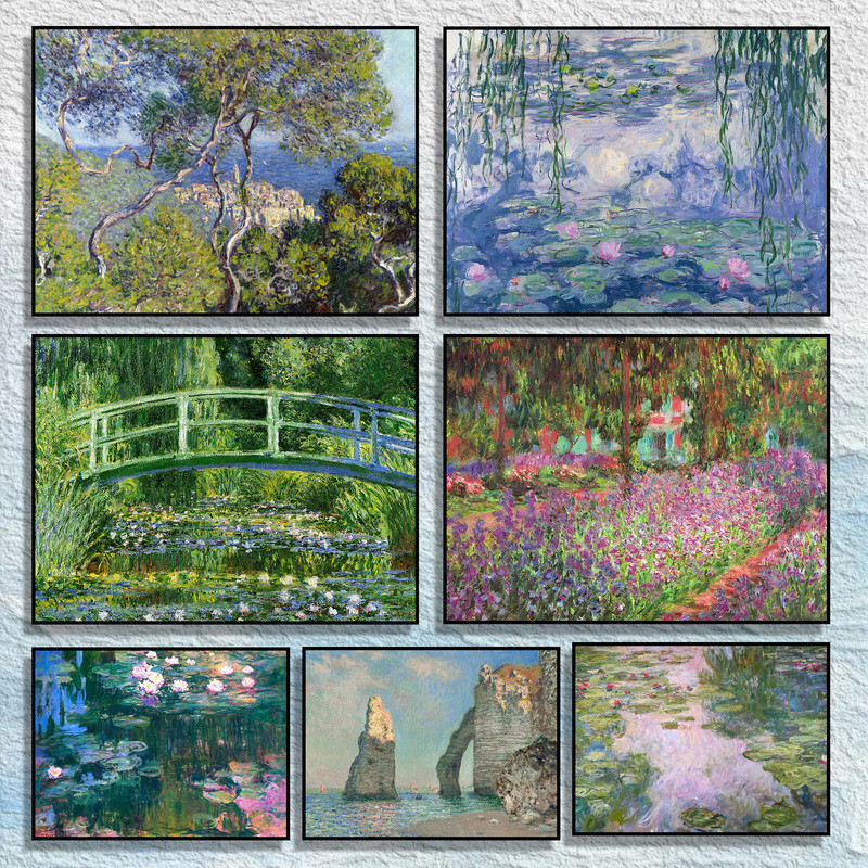 Claude Monet Water Lilies _ Impressionist จิตรกรรมภูมิทัศน์ _ พิมพ์สวน _ พิมพ์ดอกไม้ _ Monet Wall Art _ ไม่มีกรอบ Art Home Wall Decor โปสเตอร์ผ้าใบ