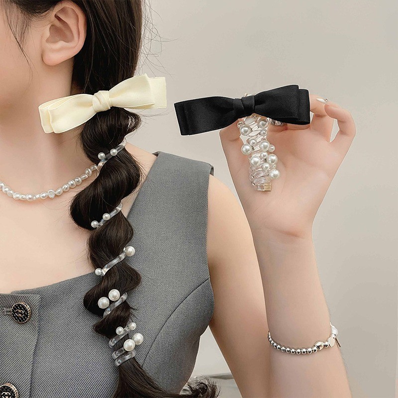 ผู้หญิง3สียืดหยุ่นสีขาวสีดําโบว์เกลียวเชือกผมผูกผมยางผมหางม้า