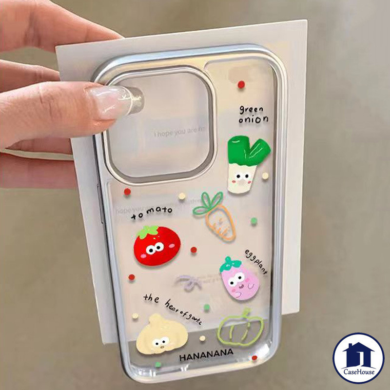 การชุบที่หรูหราโปร่งใสกล่องใส่ผักสดน่ารักเข้ากันได้สำหรับ IPhone 11 XR 15 12 13 14 11 Pro Max 7Plus 7 8 Plus X XS MAX SE