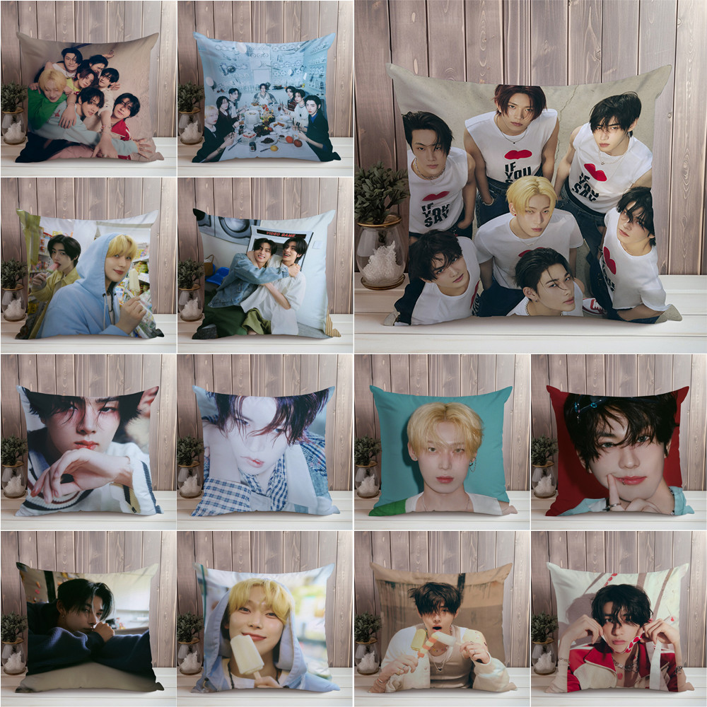 Enhypen ROMANCE : UNTOLD> โยนปลอกหมอนด้านเดียวพิมพ์หมอนห้องนั่งเล่นโซฟารถของขวัญปลอกหมอนอิงเด็กของขวัญ (ไม่มีแกน)