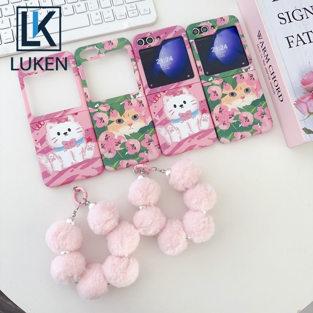 Luken สําหรับ Samsung Galaxy Z Flip5 หน้าจอพับเคสโทรศัพท์น่ารักการ์ตูนแมวภาพวาดสีน้ํามันสําหรับ Samsung Galaxy Z Flip 6 5 4 3 OPPO ค้นหา N2 Flip N3 Flip